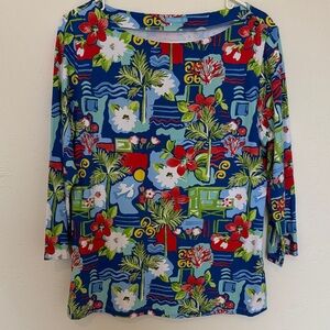 J. McLaughlin Colorful Floral Print Blouse